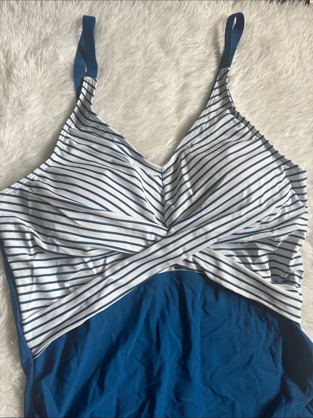 NWOT Blue And White Striped One Piece Swimsuit Size 2XL
